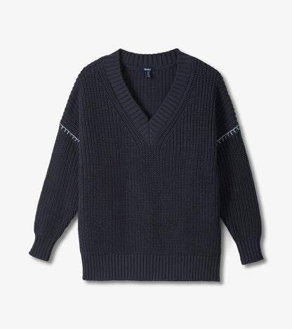 V-Neck Slouchy Jumper - Faded Grey