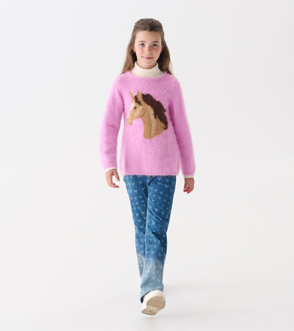 Girls Horse Furry Sweater