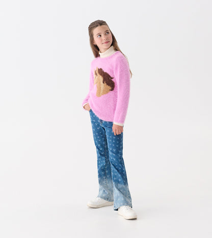 Girls Horse Furry Sweater