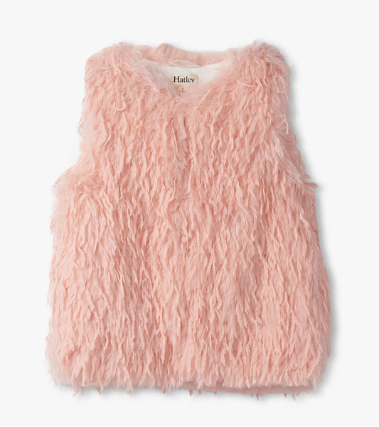 Girls Pale Pink Feather Faux Fur Vest Hatley