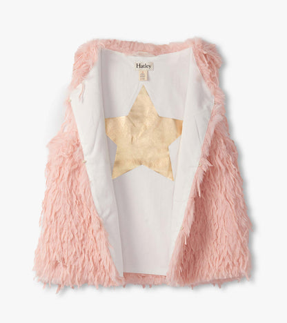 Girls Pale Pink Feather Faux Fur Vest Hatley