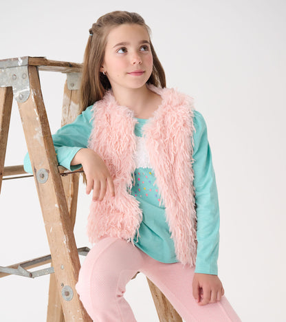 Girls Pale Pink Feather Faux Fur Vest Hatley