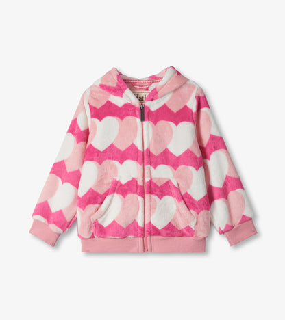 Girls Graphic Hearts Fleece Zip-Up Hoodie