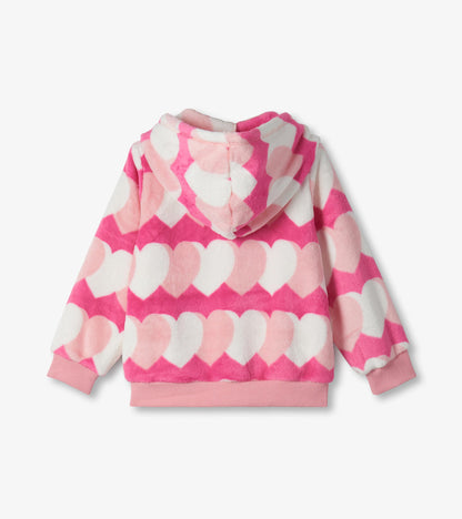 Girls Graphic Hearts Fleece Zip-Up Hoodie