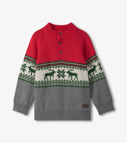 Boys Holiday Elk Mockneck Sweater
