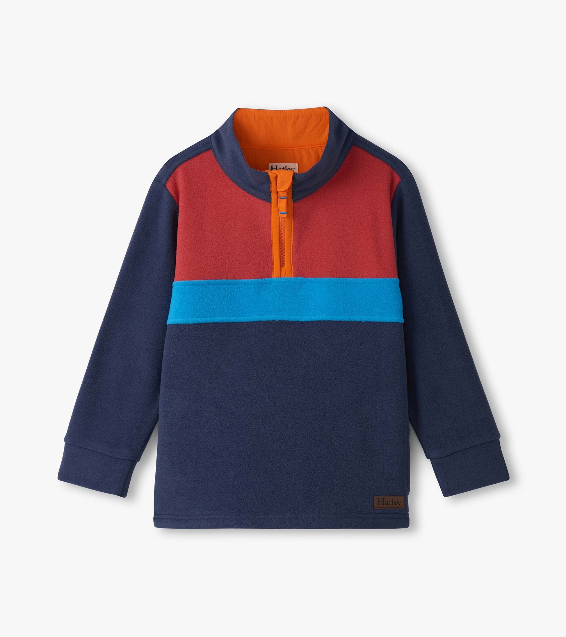 Boys Navy Colour Block Fleece 1/4 Zip Mockneck Hatley