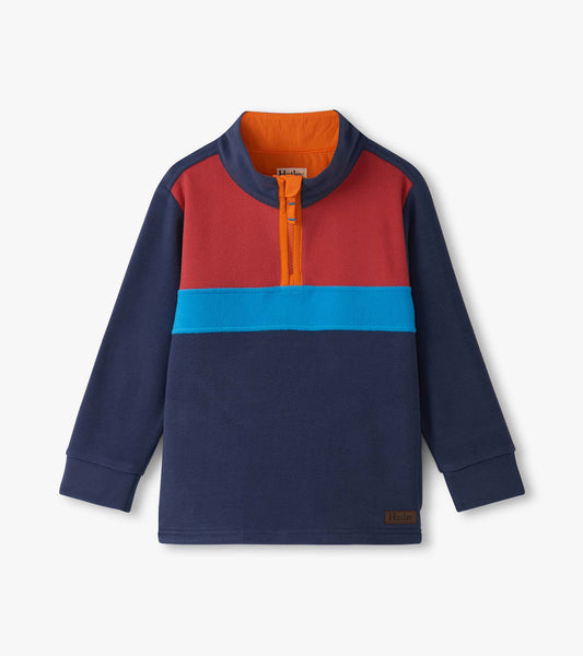 Boys Navy Colour Block Fleece 1/4 Zip Mockneck
