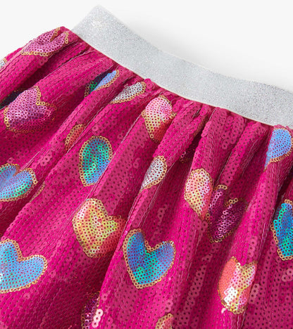 Girls Pink Busted Hearts Sequin Skirt