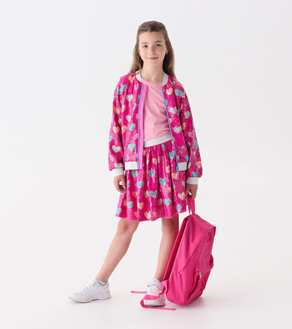 Girls Pink Busted Hearts Sequin Skirt