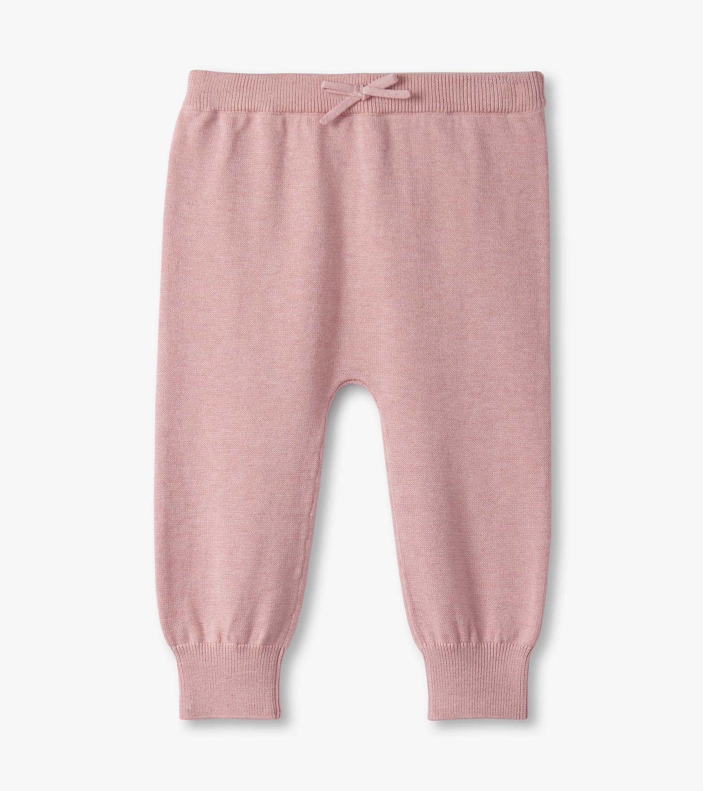 Light pink pull-on sweater set for baby girls, featuring a soft knit material and elasticized cuffs.