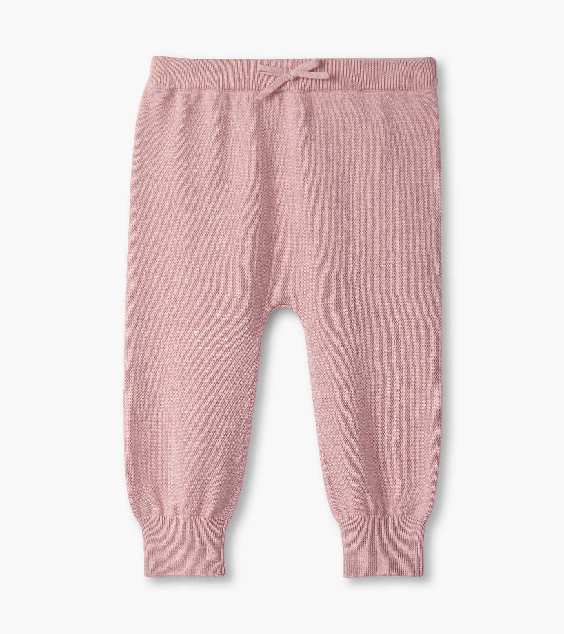 Light pink pull-on sweater set for baby girls, featuring a soft knit material and elasticized cuffs.