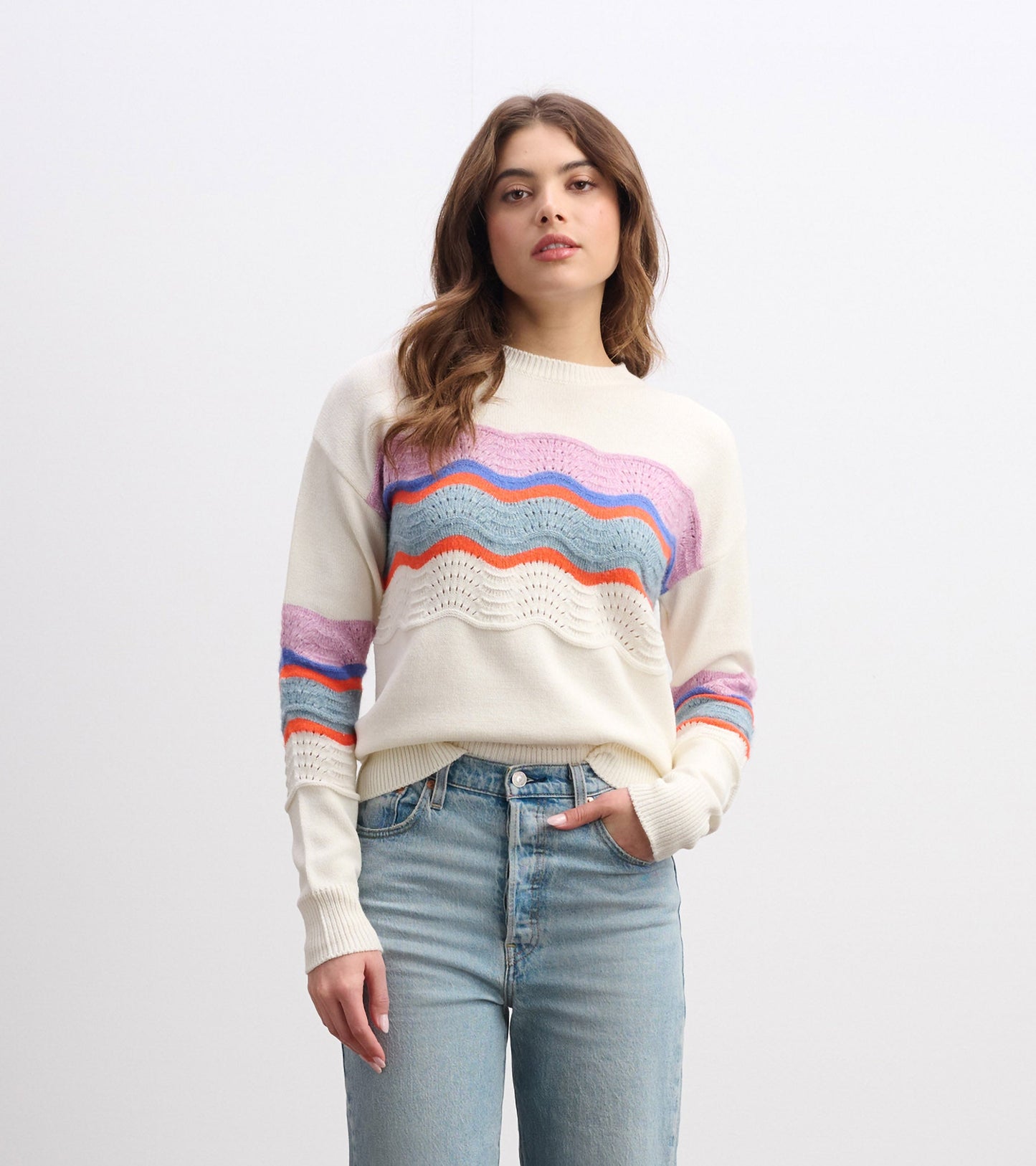Pointelle Wave Jumper - Summer Sky Ripple