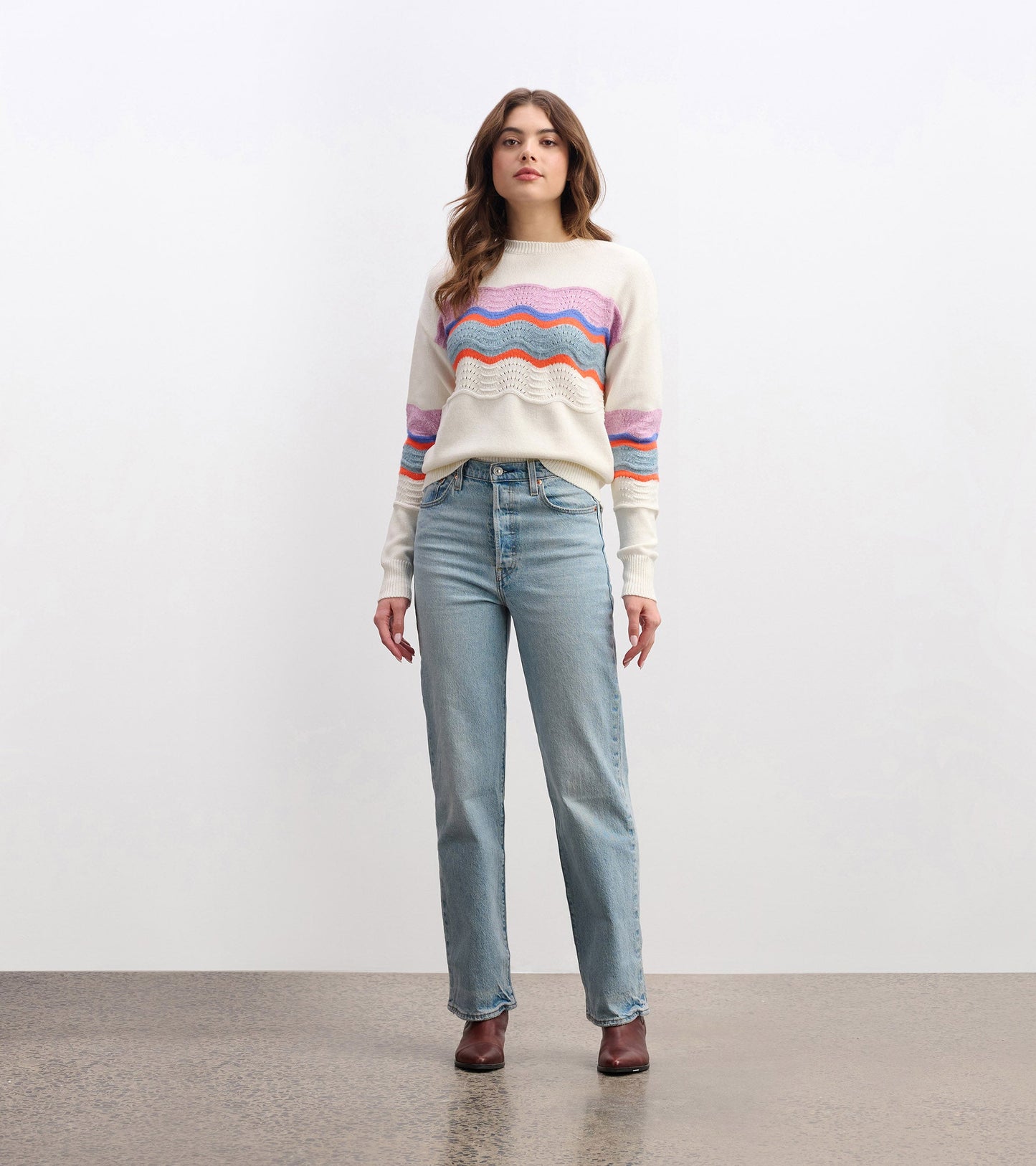 Pointelle Wave Jumper - Summer Sky Ripple