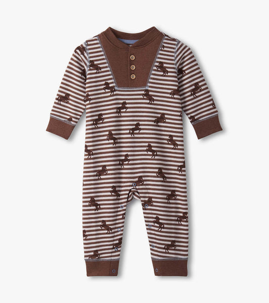 Baby Boys Ranch Horses Button Yoke Romper Hatley