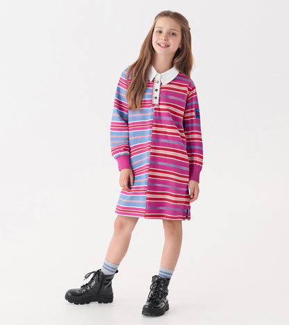Girls Mixed Stripes Polo Dress Hatley