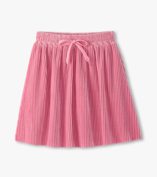 Girls Sea Pink Pleated Velour Skirt Hatley