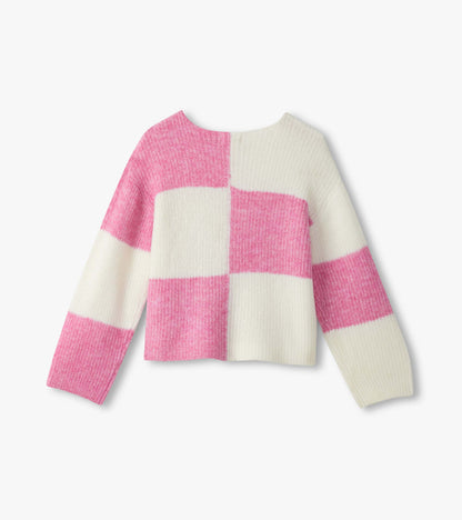 Girls Sea Pink Check Drop Shoulder Sweater