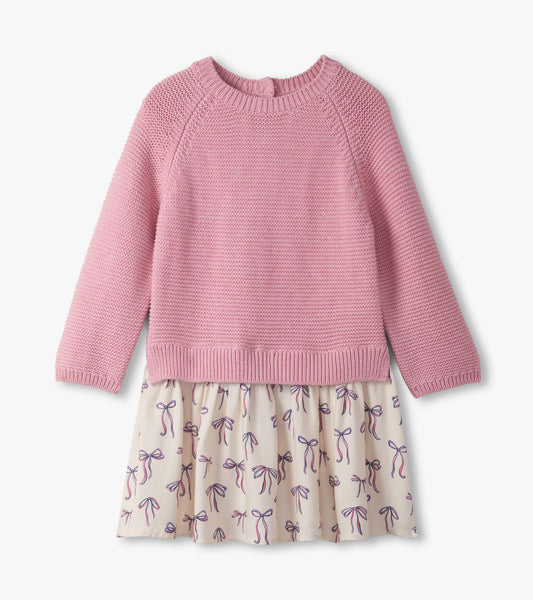 Baby & Toddler Girls Painted Bows Mixed Media Sweater Dress