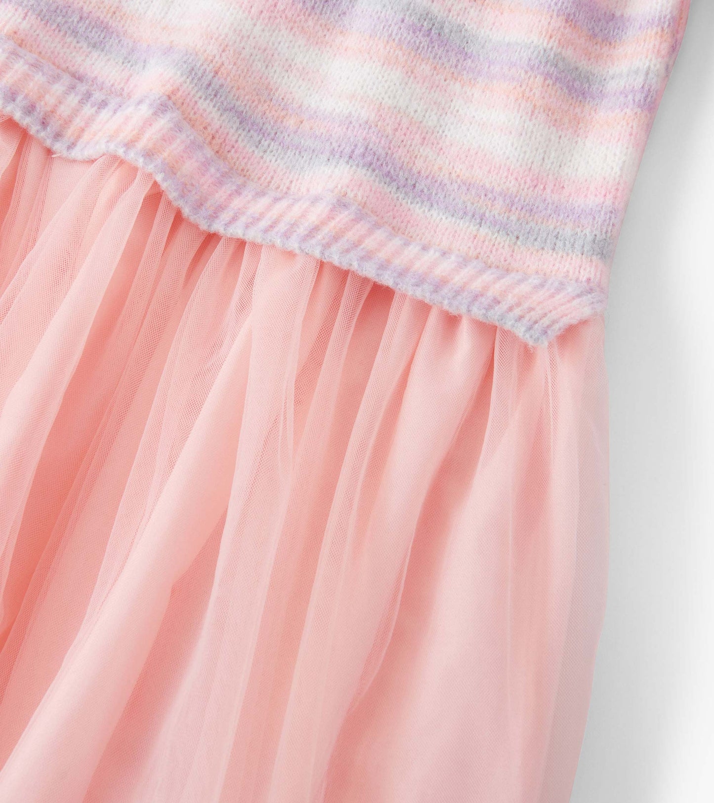 Pastel striped knit bodice with a soft pink tulle skirt, perfect for playful occasions.