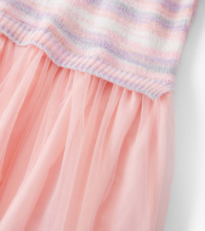 Pastel striped knit bodice with a soft pink tulle skirt, perfect for playful occasions.
