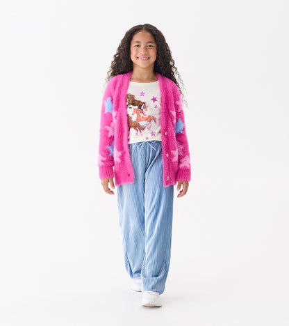 Girls Sparkling Star Fuzzy Cardigan