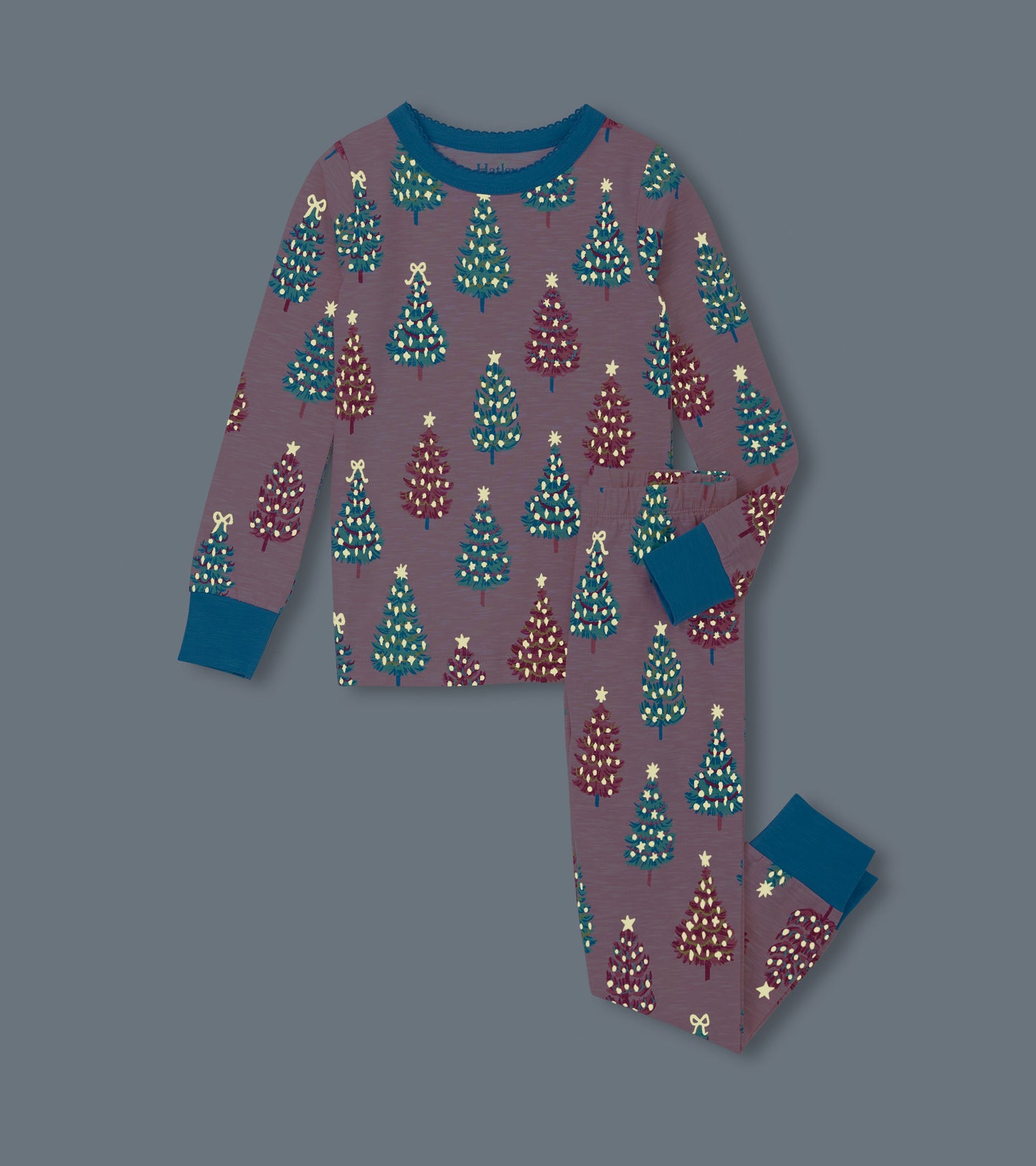 Girls Pink Bottle Brush Trees Glow in the Dark Cotton Pyjama Set