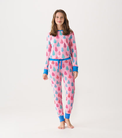 Women's Pink Bottle Brush Trees Glow in the Dark Cotton Pyjama Set