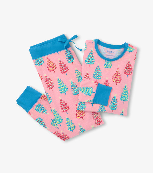 Women's Pink Bottle Brush Trees Glow in the Dark Cotton Pyjama Set