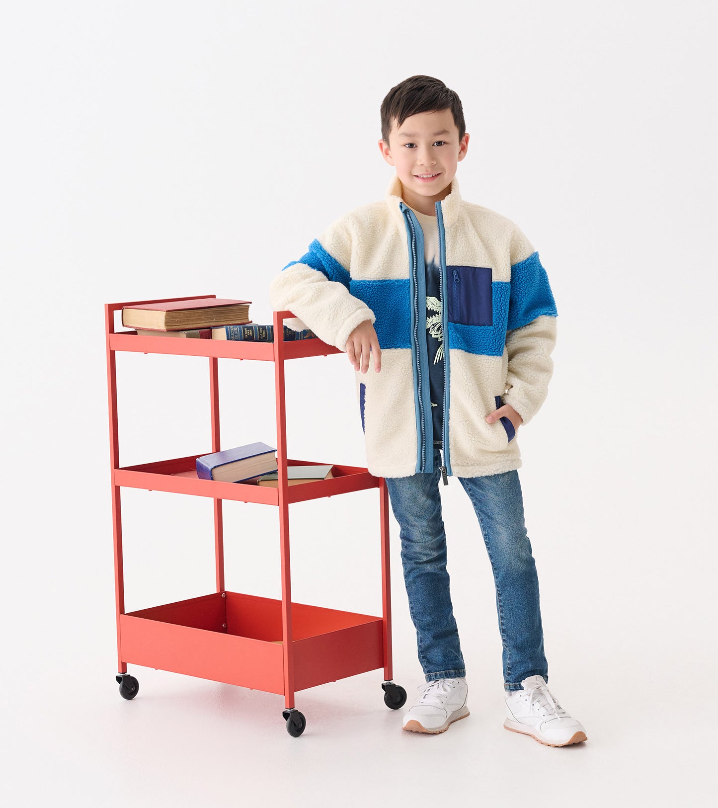Boys White Smoke Faux Sherpa Zip-Up Jacket