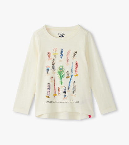 Girls Feathers Long Sleeve Graphic Tee