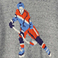 View Boys Hockey Crew Neck Sweater Gray knit swatch with orange, blue, and white hockey player motif