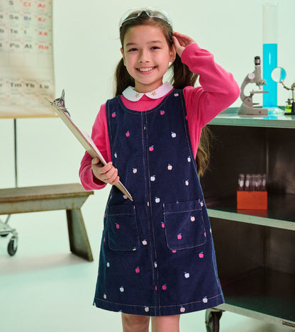 Girls Embroidered Apple Pinafore Dress