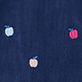 View Girls Embroidered Apple Pinafore Dress Dark blue denim swatch with small embroidered apples in white, pink, and peach