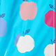 View Girls Apple Orchard Raincoat Turquoise swatch with pink, white, and light blue apple shapes with small leaf details