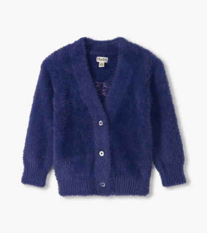 Girls Pink Bow Fuzzy Cardigan