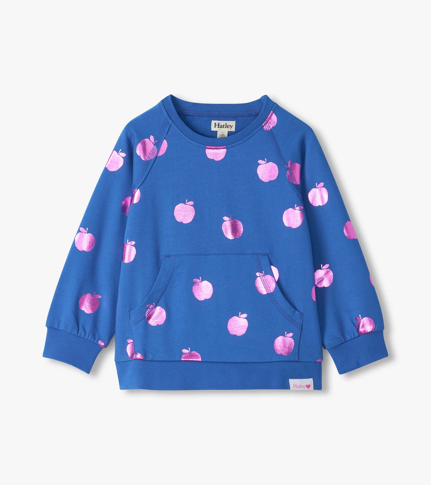 Girls Foil Apples Raw Edge Pullover
