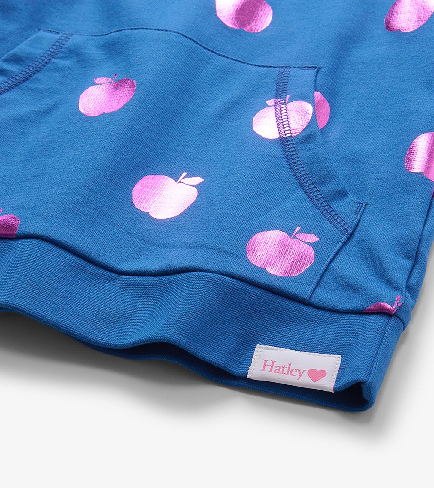 Girls Foil Apples Raw Edge Pullover