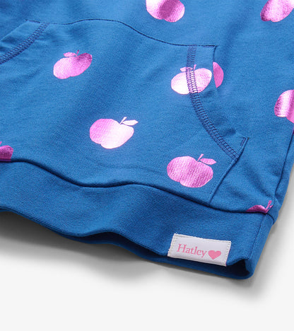 Girls Foil Apples Raw Edge Pullover