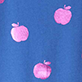 View Girls Foil Apples Raw Edge Pullover Blue swatch with three pink apple motifs