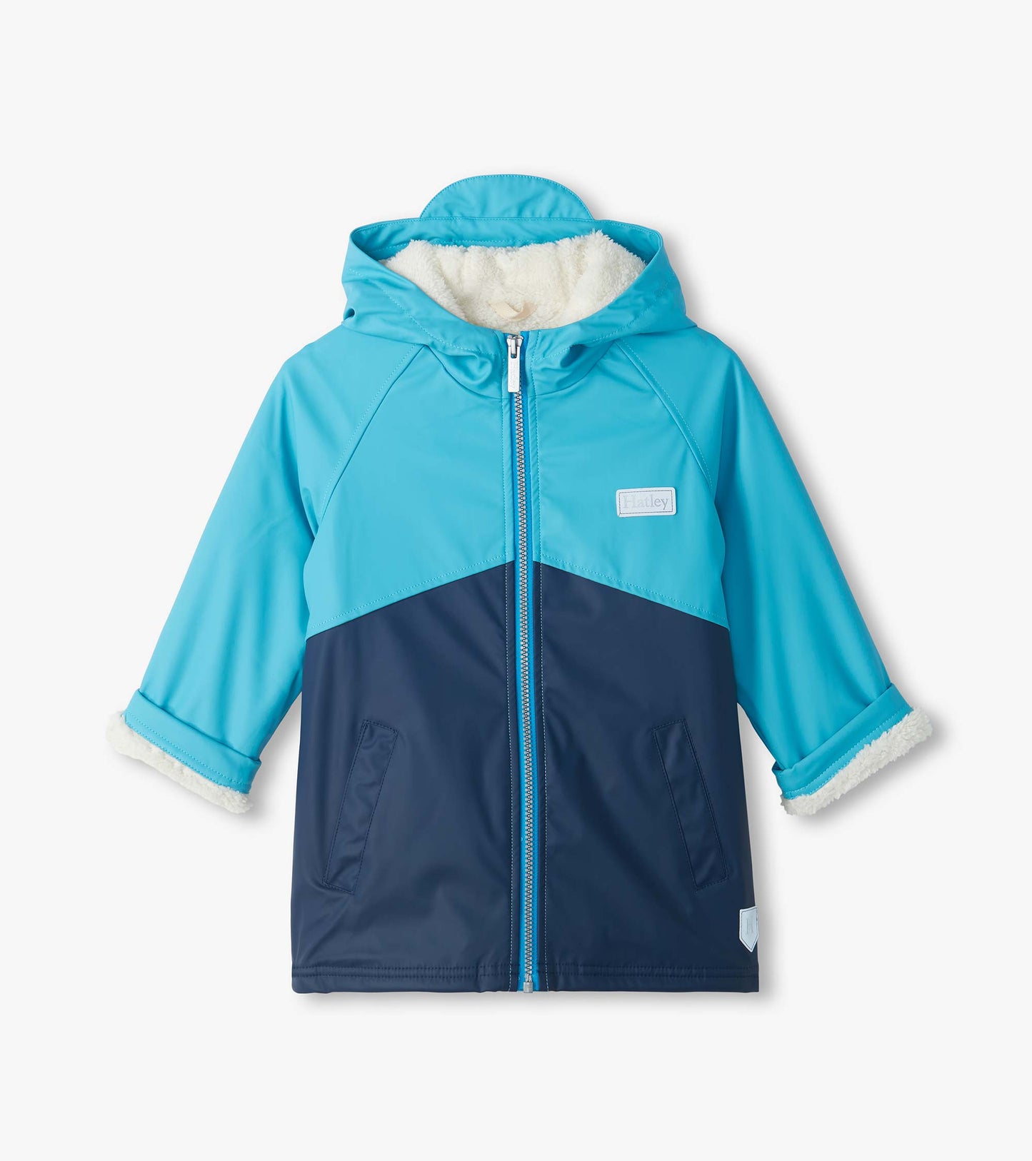 Boys Blue Colourblock Sherpa Lined Raincoat
