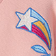 View Girls Blossom Varsity Bomber Jacket Pink swatch with blue-outlined star and rainbow