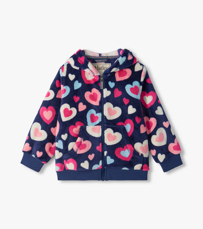 Girls Bunches of Hearts Fleece Zip-Up Hoodie