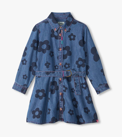 Girls Big Flowers Swing Jean Dress