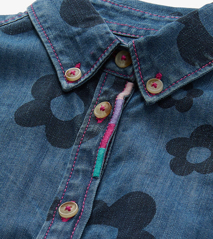 Girls Big Flowers Swing Jean Dress