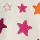 View Girls Super Star Slouchy Pullover cream knit swatch with scattered pink, purple, and orange star pattern
