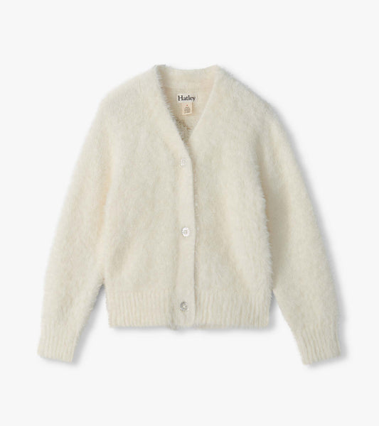 Girls Gold Heart Fuzzy Shrunken Cardigan