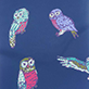 View Girls Colourful Owls Matte Wellies navy swatch with colorful owl and feather pattern