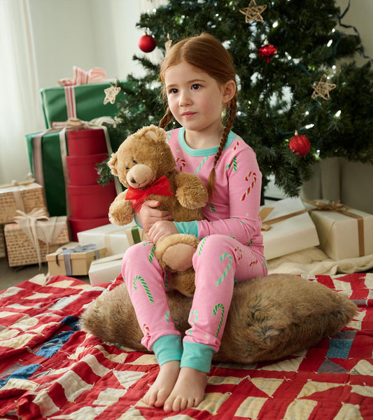 Girls Pink Candy Canes Cotton Pyjama Set