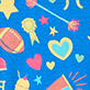 View Girls Cheer Squad Cotton Pyjama Set Blue swatch with colorful cheer-themed icons, including pom-poms, hearts, stars, and megaphones