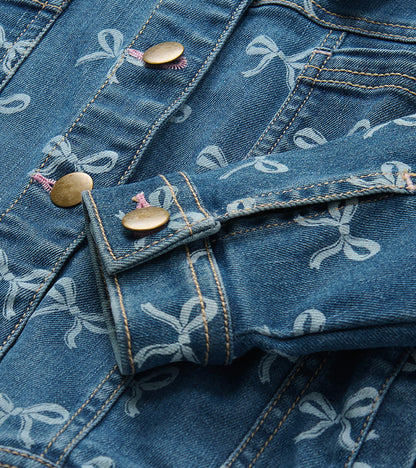 Girls Bows Slouchy Denim Jacket